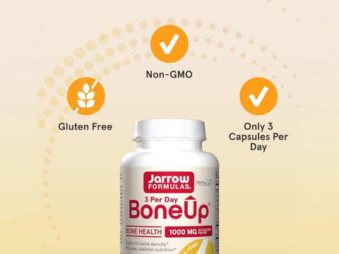 Jarrow Formulas BoneUP 3-Per-Day Bone Health Calcium Supplement – 90 or 180 Capsules bottle angled view