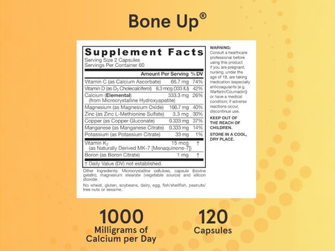 Jarrow Formulas BoneUp 1000 mg Bone Health Calcium Supplement – Capsules Supplement Facts panel
