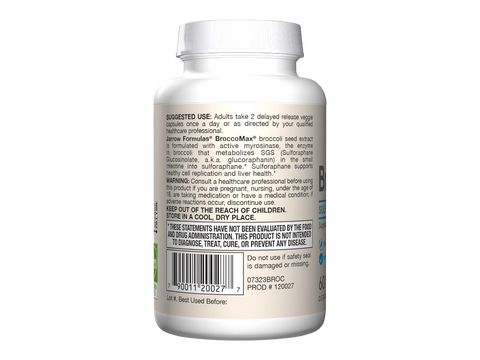 Jarrow Formulas BroccoMax 35 mg Broccoli Seed Extract Supplement – 60 Delayed Release Veggie Capsules product barcode on bottle
