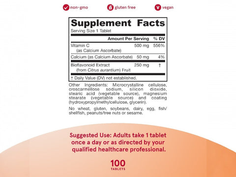 Jarrow Formulas Buffered Vitamin C Immune Support Supplement – 100 Tablets Supplement Facts panel