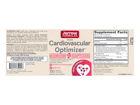 Jarrow Formulas Cardiovascular Optimizer Heart Health Supplement – 120 Capsules Supplement Facts & barcode panel