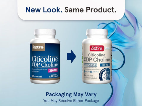 Jarrow Formulas Citicoline CDP Choline 250 mg Brain Health Supplement – 60–120 Capsules bottle front view- Packaging May Vary