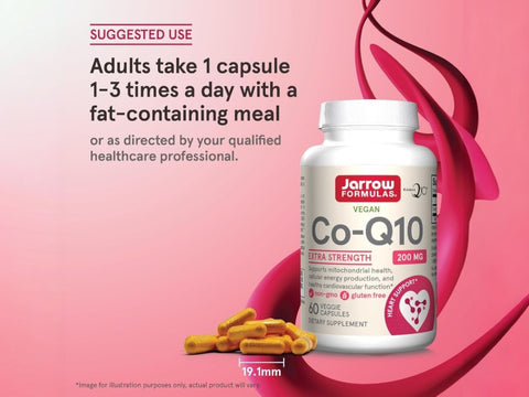 Jarrow Formulas Co-Q10 200 mg Coenzyme Q10 Antioxidant Supplement – 60 Veggie Capsules How to Use directions label