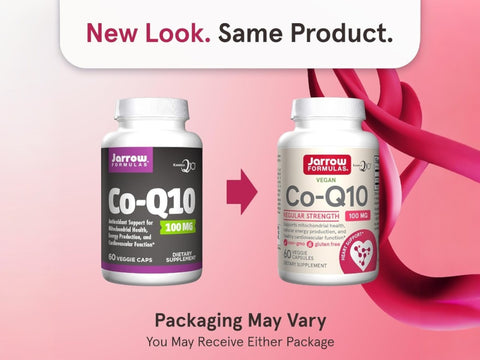 Jarrow Formulas Co-Q10 100 mg Coenzyme Q10 Antioxidant Supplement – 60 Veggie Capsules bottle front view- Packaging May Vary