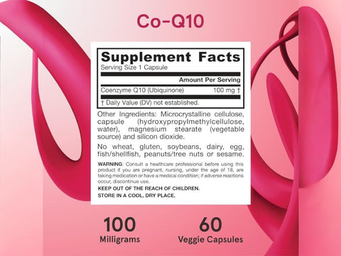 Jarrow Formulas Co-Q10 100 mg Coenzyme Q10 Antioxidant Supplement – 60 Veggie Capsules Supplement Facts panel