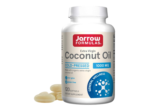 Jarrow Formulas Coconut Oil Extra Virgin 1000 mg Supplement – 120 Softgels bottle front view