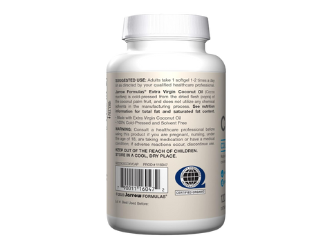 Jarrow Formulas Coconut Oil Extra Virgin 1000 mg Supplement – 120 Softgels product barcode on bottle