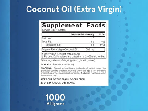 Jarrow Formulas Coconut Oil Extra Virgin 1000 mg Supplement – 120 Softgels Supplement Facts panel