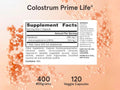 Jarrow Formulas Colostrum Prime Life 400 mg Immune and Gut Health Supplement – 120 Veggie Capsules Supplement Facts panel