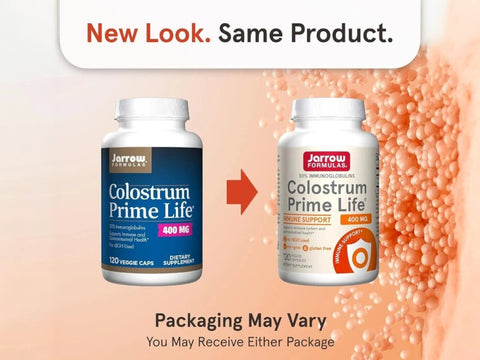 Jarrow Formulas Colostrum Prime Life 400 mg Immune and Gut Health Supplement – 120 Veggie Capsules bottle front view packaging may vary