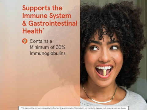 Jarrow Formulas Colostrum Prime Life 400 mg Immune and Gut Health Supplement – 120 Veggie Capsules benefits infographic for immune and gastrointestinal support