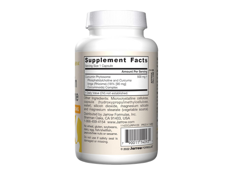 Jarrow Formulas Curcumin Phytosome 500 mg Turmeric Extract Supplement – 120 Veggie Capsules product barcode on bottle