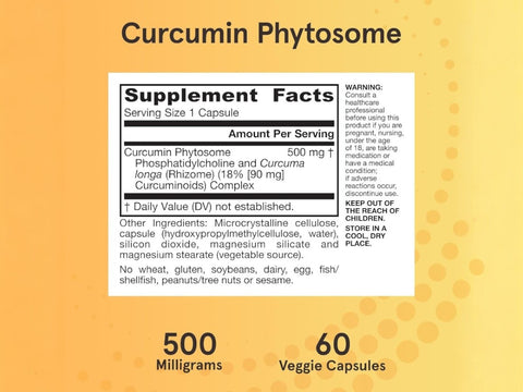 Jarrow Formulas Curcumin Phytosome 500 mg Turmeric Extract Supplement – 60–120 Veggie Capsules Supplement Facts panel