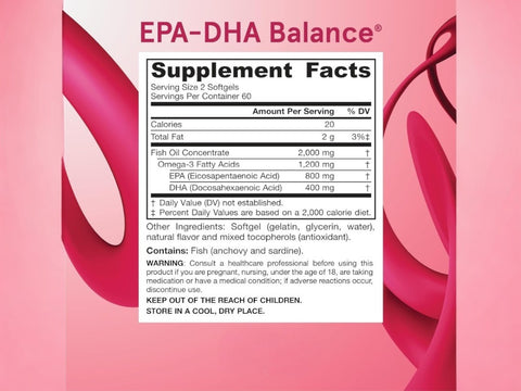 Jarrow Formulas EPA-DHA Balance 600 mg Omega-3 Fish Oil Supplement – 120–240 Softgels Supplement Facts panel