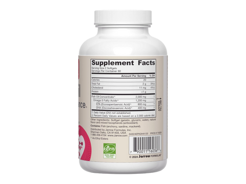 Jarrow Formulas EPA-DHA Balance 600 mg Omega-3 Fish Oil Supplement – 120 Softgels product barcode on bottle
