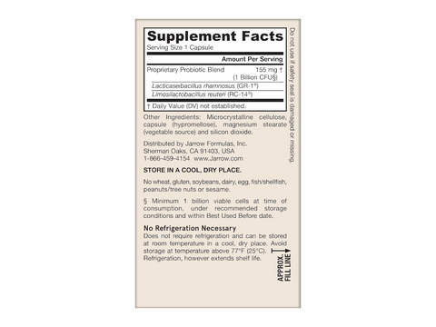 Jarrow Formulas Fem-Dophilus 5 Billion CFU Vaginal and Urinary Tract Probiotic Supplement – 30 Veggie Capsules Supplement Facts panel