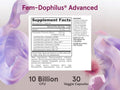 Jarrow Formulas Fem-Dophilus Advanced 10 Billion CFU Women’s Probiotic Supplement – 30 Veggie Capsules Supplement Facts panel with probiotic strains