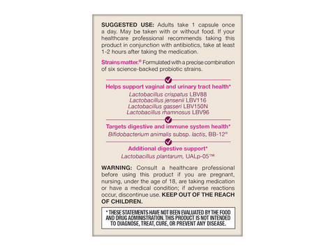 Jarrow Formulas Fem-Dophilus Advanced 10 Billion CFU Women’s Probiotic Supplement – 30 Veggie Capsules How to Use directions panel