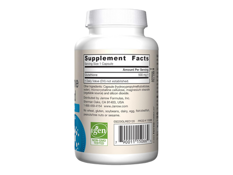 Jarrow Formulas Glutathione Reduced 500 mg Antioxidant Supplement – 120 Veggie Capsules product barcode on bottle