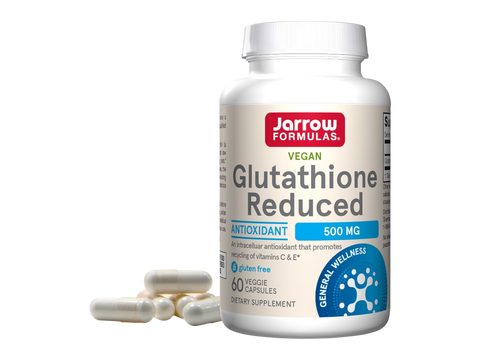 Jarrow Formulas Glutathione Reduced 500 mg Antioxidant Supplement – 60 Veggie Capsules bottle front view