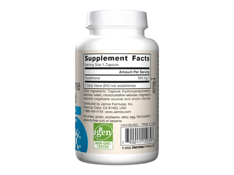 Jarrow Formulas Glutathione Reduced 500 mg Antioxidant Supplement – 60 Veggie Capsules product barcode on bottle