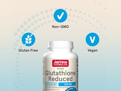 Jarrow Formulas Glutathione Reduced 500 mg Antioxidant Supplement – 60–150 Veggie Capsules bottle angled view