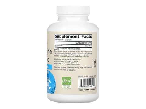 Jarrow Formulas Glutathione Reduced 500 mg Antioxidant Supplement – 150 Veggie Capsules product barcode on bottle