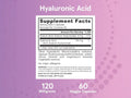 Jarrow Formulas Hyaluronic Acid 120 mg Joint and Skin Support Supplement – 60–120 Veggie Capsules Supplement Facts panel