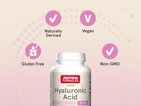 Jarrow Formulas Hyaluronic Acid 120 mg Joint and Skin Support Supplement – 60–120 Veggie Capsules bottle angled view
