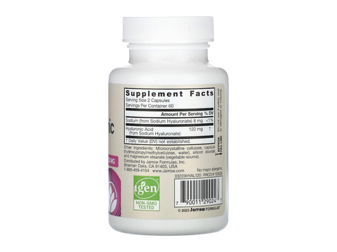 Jarrow Formulas Hyaluronic Acid 120 mg Joint and Skin Support Supplement – 120 Veggie Capsules product barcode on bottle