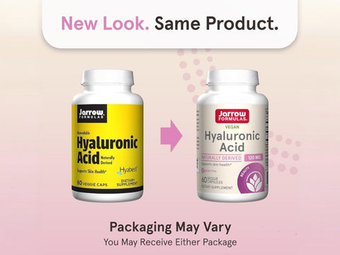 Jarrow Formulas Hyaluronic Acid 120 mg Joint and Skin Support Supplement – 60–120 Veggie Capsules bottle front view packaging may vary