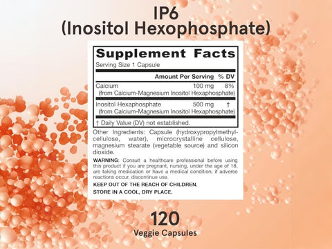 Jarrow Formulas IP6 Inositol Hexaphosphate Supplement – 120 Veggie Capsules Supplement Facts panel