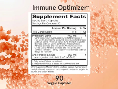 Jarrow Formulas Immune Optimizer Mushroom and Adaptogen Immune Support Supplement – 90 Veggie Capsules Supplement Facts panel