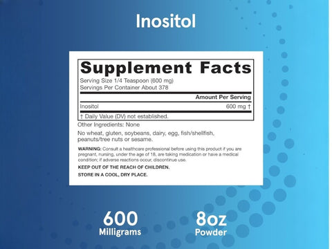 Jarrow Formulas Inositol 600 mg Powder Dietary Supplement – 227 g Supplement Facts panel