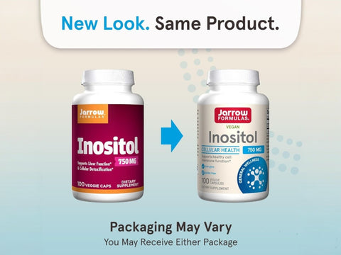 Jarrow Formulas Inositol 750 mg Supplement – 100 Veggie Capsules bottle front view- Packing May Vary