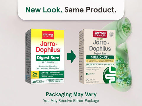 Jarrow Formulas Jarro-Dophilus Digest Sure 5 Billion CFU Probiotic and Enzyme Supplement – 30 Tablets box packaging may vary