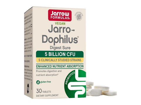 Jarrow Formulas Jarro-Dophilus Digest Sure 5 Billion CFU Probiotic and Enzyme Supplement – 30 Tablets box front view