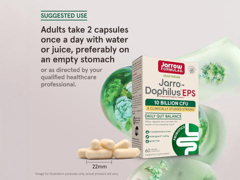 Jarrow Formulas Jarro-Dophilus EPS Multi-Strain Probiotic Supplement – 60 EnteroGuard Veggie Capsules How to Use directions label