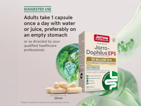 Jarrow Formulas Jarro-Dophilus EPS 50 Billion CFU Probiotic Supplement – 60 Delayed Release Veggie Capsules How to Use directions label
