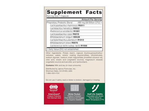Jarrow Formulas Jarro-Dophilus EPS 50 Billion CFU Probiotic Supplement – 60 Delayed Release Veggie Capsules Supplement Facts panel