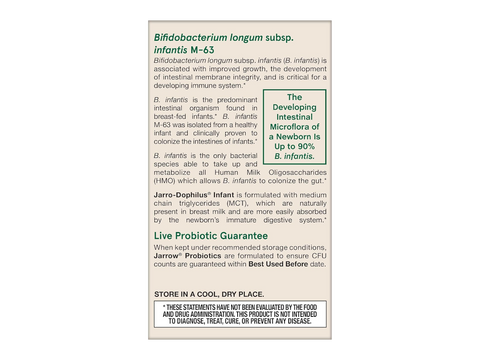 Jarrow Formulas Jarro-Dophilus Infant 1 Billion CFU Probiotic Supplement – 15 ml benefits infographic for infant digestive and gut health
