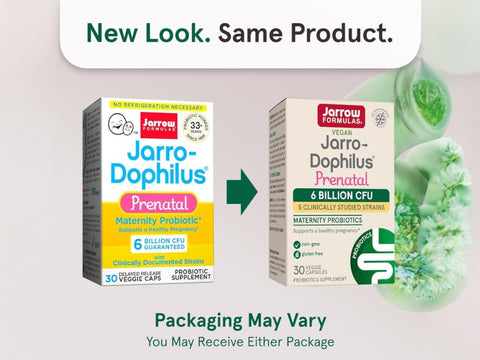 Jarrow Formulas Jarro-Dophilus Prenatal Maternity Probiotics 6 Billion CFU – 30 Veggie Capsules box front view packaging may vary