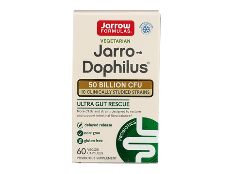 Jarrow Formulas Jarro-Dophilus Ultra Gut Rescue 50 Billion CFU Probiotic Supplement – 60 Delayed Release Veggie Capsules box front view