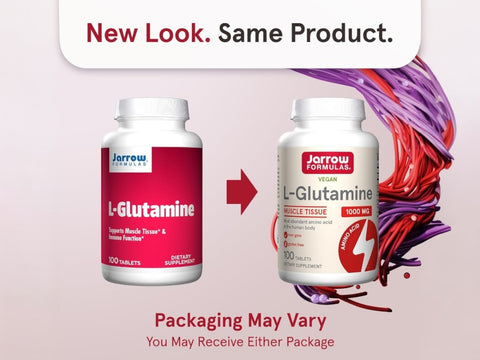 Jarrow Formulas L-Glutamine 1000 mg Amino Acid Supplement – 100 Tablets bottle front view packaging may vary
