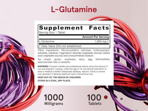 Jarrow Formulas L-Glutamine 1000 mg Amino Acid Supplement – 100 Tablets Supplement Facts panel