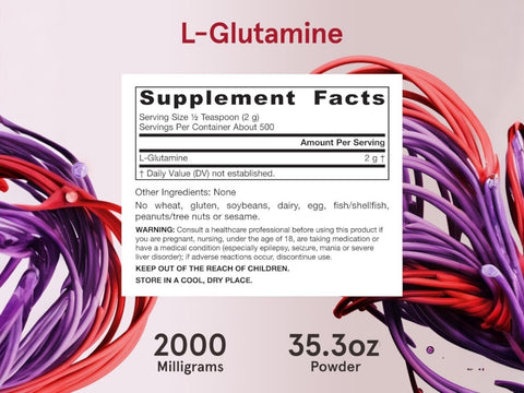 Jarrow Formulas L-Glutamine Powder Amino Acid Supplement – 1000 g Supplement Facts panel