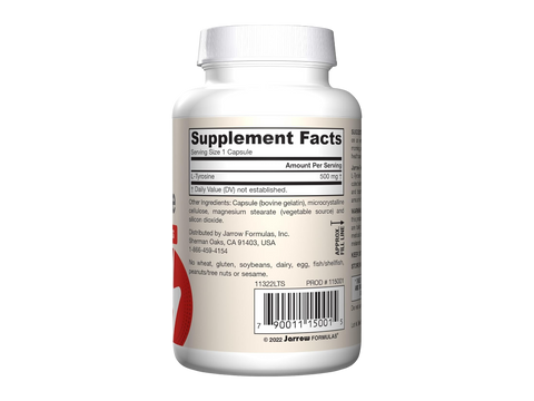 Jarrow Formulas L-Tyrosine 500 mg Amino Acid Supplement – 100 Capsules product barcode on bottle