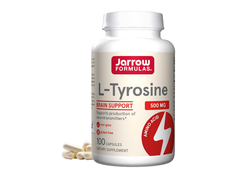 Jarrow Formulas L-Tyrosine 500 mg Amino Acid Supplement – 100 Capsules bottle front view