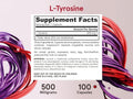 Jarrow Formulas L-Tyrosine 500 mg Amino Acid Supplement – 100 Capsules Supplement Facts panel