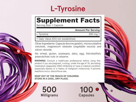 Jarrow Formulas L-Tyrosine 500 mg Amino Acid Supplement – 100 Capsules Supplement Facts panel